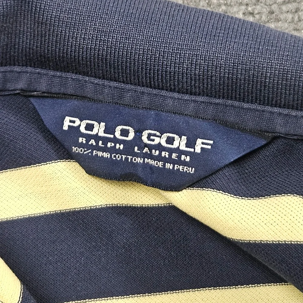 Polo‎ Golf Ralph Lauren Polo Shirt Mens XL Navy Yellow Striped Pima Country Club